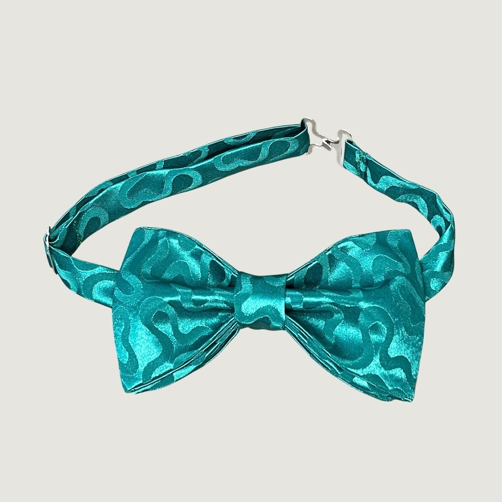 Mens Teal Green Abstract Jacquard Pre-Tied Bow Tie Adjustable Formal Neckwear